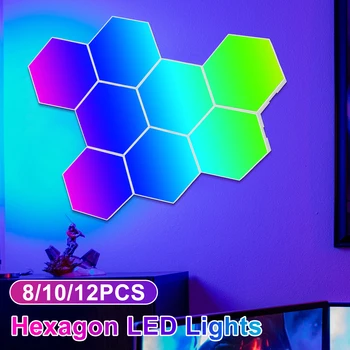 8/10/12 Бр Шестоъгълник led Светлини Модулни САМ Шестостенния монтиран на стената Лампа Приложение и дистанционно Управление за Smart RGB Gaming Light Music Sync Hexagon