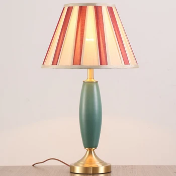 Лесна настолна лампа от плисирана тъкан, Творчески Зелени Керамични декор за спалнята, работния плот, Led осветление E27, Етаж лампа за дневна