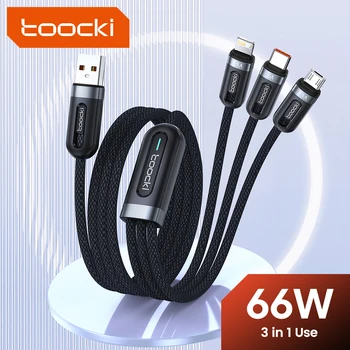 Toocki66 W 3-в-1 6А Кабел за бързо зареждане от USB A до Type C C USB За iPhone Huawei Samsung Xiaomi Micro Светкавица Wire Кабел за предаване на данни