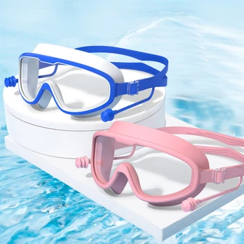 Очила за плуване, Силиконови очила за плуване в голяма рамка с затычками за уши, Мъжки, женски, детски, Професионален очила и аксесоари за плуване