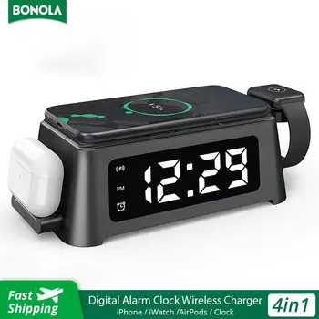 Bonola 15 W Qi alarm clock Безжично Зарядно за Apple/iPhone 12 11 XR XS 8 Plus Зарядно за Apple Watch 6 5 4/Airpods 2/Pro