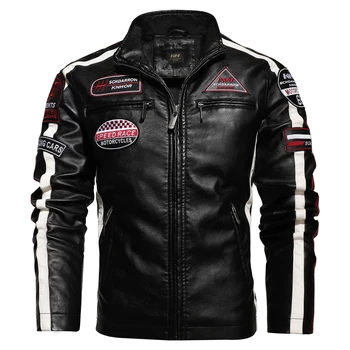 Реколта мотоциклетът яке DIPUCOOL 2023, Нова мода байкерская кожено яке, Мъжко яке-бомбер с бродерия, Зимно Флисовое палто от изкуствена кожа
