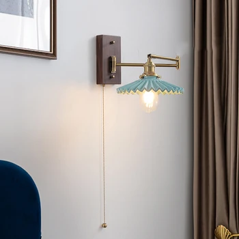 Малка странична лампа за спалня в скандинавски стил, мед ретро минималистичен лампа за стълби, коридор, всекидневна, ТВ-фон, монтиран на стената лампа