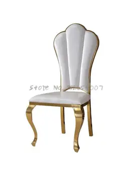 Модерен минималистичен Лек стол за Хранене от неръждаема стомана, клас лукс в хотел, Висококачествена мека чанта, Стол с бяла кожена облегалка, Модерен дом