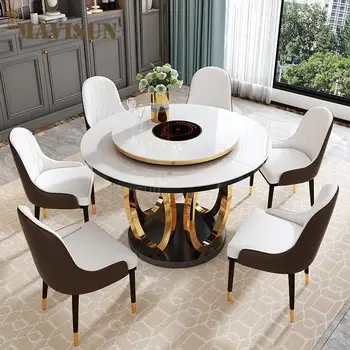 Комбинация от масата за хранене и столове с превръщането кръг На рамка от неръждаема стомана За кухненски мебели в големите апартаменти
