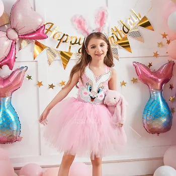 Рокля-пакетче с Великден заек за малки момичета, Детски рокля-пакет за рождения Ден на Малки момичета, Тюлевый облекли Празнични дрехи, Костюми за cosplay със заек