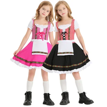 Детски Немски костюм на Октоберфест, Клетчатое рокля-Дирндль за Момичета, Баварска Традиционното Пивное Рокля на Прислужница, Cosplay, Национален костюм