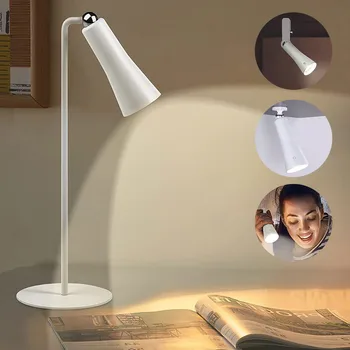 Акумулаторна светодиодна настолна лампа с регулируема яркост, въртяща се на 360 ° Магнитна настолна лампа със скоба, фенерче, за да се учат, лампа за четене de chevet