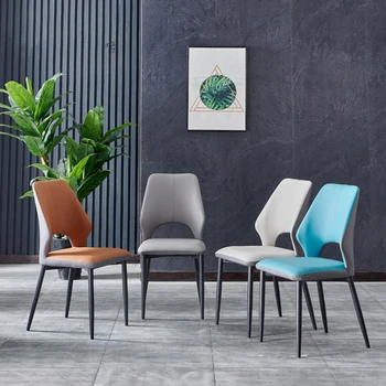 Луксозни трапезни столове Nordic Light, Модерен минималистичен Дизайнерски стол с кожена тапицерия, солидна стабилност, Мек еластичен стол за почивка