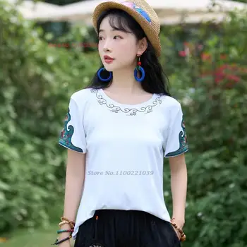 2023 г. китайската традиционна риза hanfu с кръгло деколте в ориенталски стил, елегантен реколта риза с бродерия на цветя, костюм на източен стил тан, базова риза в стил ретро