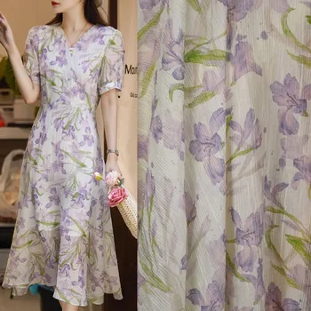 Елегантна светло лилаво Шифоновая плат с флорални принтом Високо качество за рокли Рокли Telas, Тънка, мека, прозрачна T2053