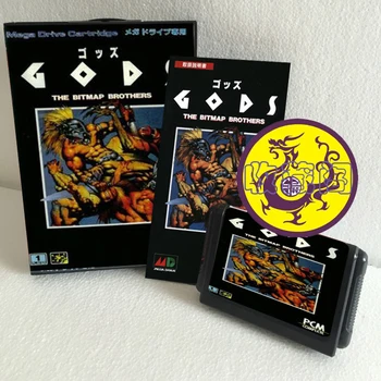Gods The Bitmap Brothers с кутия и ръчен тонер касета за 16-битова игра на карти Sega MD MegaDrive Genesis System