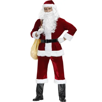 Приказен Коледен костюм на Дядо Коледа за възрастни, Униформи за Cosplay, Фестивал за Хелоуин, Етап костюми за мъже