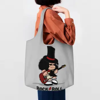 Скъпа Чанта за пазаруване с комиксами Mafalda Rock Guitar, Множество чанта за покупки от картун Quino Manga, холщовая пазарска чанта на рамото, чанта
