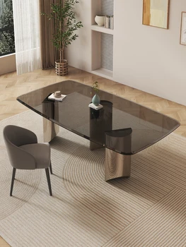 Трапезна маса от закалено стъкло, битова маса за хранене, модерна проста комбинация подвесного маса за хранене и столове