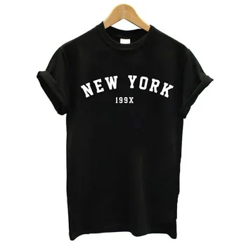 Графична-Черно-бяла тениска, Дамска тениска, Дрехи, Ню Йорк, Мода на 90-те години, върховете с анимационни герои Kawai, дамска тениска