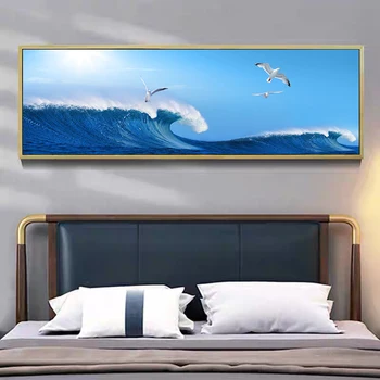 Модерен плакат с пейзаж от синьо море и печат върху платно, стенни художествени картини за вашия интериор, дневна (без рамка)