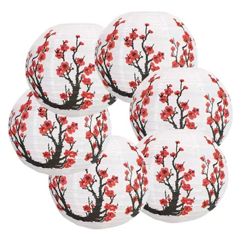6 опаковки 12-инчов хартиени фенери с цветове от червена череша, бяла кръгла китайската, японската хартиена лампа за украса на дома сватба