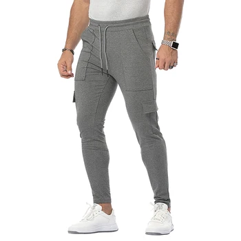 Cody Lundin, Модни Памучни мъжки спортни панталони за джогинг с еластична гумена лента за кръста, Обикновена черни Ежедневни тесни панталони за джогинг с джобове