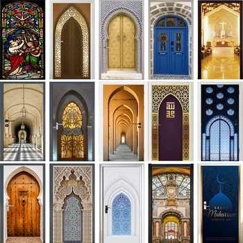PVC Водоустойчив самозалепващи стикер на вратата, 3D тапети в религиозния стил, Хол, Спалня, Врата, Подвижна декоративна стикер