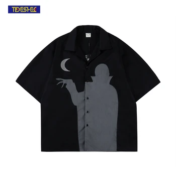 TIDESHEC пролет лято мъжете риза Реколта Луната мозайка бродерия, силует ризи пънк градинска мъжка риза с къс