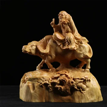 Даоистки Бог Лао дзъ, Езда на Быке Дървена Статуя на Китайската Митология и легенда Скулптура Лао дзъ Украшение Фън Шуй Лао дзъ