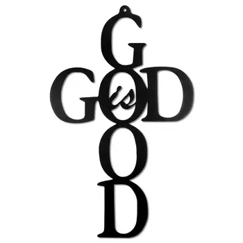Метален стенен знак на God Is Good Черен метален кръст God Is Good Sign Стенен декор Религиозен Кухненски интериор Стенни кръстове за домашен декор
