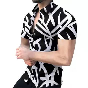 Годишният Нов Мъжки Ежедневни топ с ревера Голям Размер 2023, Модерен Мъжки Хавайски Плажни Ризи с принтом на райета, Риза с къс ръкав и цветен Модел, Camisa