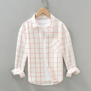 Малка Прясна памучен бельо риза в клетка за мъже, Пролетно новост, японската Реколта тенденция бельо риза, Тенденция Ежедневни риза с дълъг ръкав