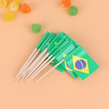 100шт Дизайн на Националния Флаг на Бразилия, Топперы За торта, Творчески Пръчици За Торта, Плодови Пръчки, части За Кексчета, Декор, Конци, Декоративни конци