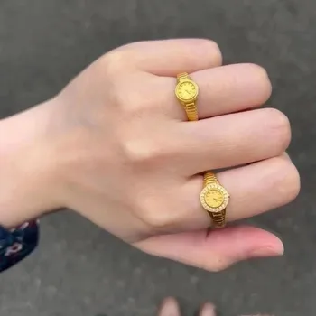 Дамски пръстени за часовника от неръждаема стомана, златно покритие Циркон, Регулируем пръстен за часа 520, Сватбени Естетически декорации, подарък bague femme