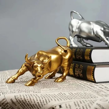 Статуя на бика от Уолстрийт, Украшение, Талисман на фондовия пазар, Скулптура златен БИК, Фигурка на Скандинавския животно от смола, Украса за вашия домашен офис