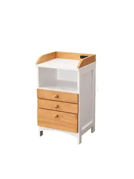 Прост, модерен малка странична масичка спалня от масивно дърво многофункционален нощни шкафче, малък разтегателен страничен шкаф за съхранение на деца