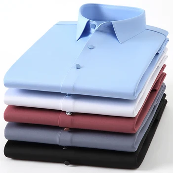 Мъжки ризи с висока еластичност и защита срещу бръчки, ризи с дълъг ръкав, висококачествени мъжки приталенная бизнес блуза, бяла риза
