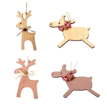Коледна украса с елени, Дървени изрезки с Елени, Парче дърво, Коледна Елха, Висящи етикети за diy