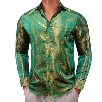 Дизайнерски ризи за мъже, Копринени, с дълъг ръкав, зелена, с петна Пейсли, Приталенные Мъжки Блузи, Ежедневни блузи, Дишаща Градинска облекло Бари Уонг