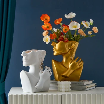 Модерна ваза за цветя, Аксесоари за дома хол Скулптура от смола на Класическо и Модерно изкуство Човешки саксии за растения, Декоративни вази