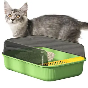 Кутия за котешки тоалетни, Полузакрытый Тава за котешки тоалетни, Здрава Кутия за пресяване на отпадъци с висока страни За малки котки, лесно и моющийся