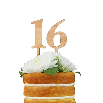 Дървена topper за торта с цифри, Сватбена украса, декорация за годишнината на тортата, Сладкарски аксесоари, Лазерно рязане, естествено дърво, Аксесоари за партита