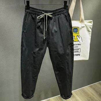 Летни мъжки Панталони-карго в стил хип-хоп, Корейски модни Свободни Ежедневни Разтеглив директни дънкови панталони Y2k, широки панталони