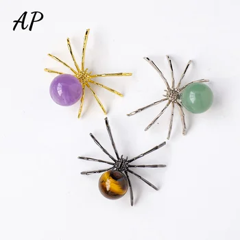 1 бр. Естествен аметист топка, кристално животно във формата на паяк, Кристалната топка на Хелоуин, полиране, изделия от метал, декоративни бижута 