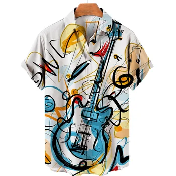 Нова Хавайска Мода Тропическа Риза с Много Големи Геометрични Принтом и Къс Ръкав За Лятната Почивка на Плажа, Ежедневни Однобортная Риза