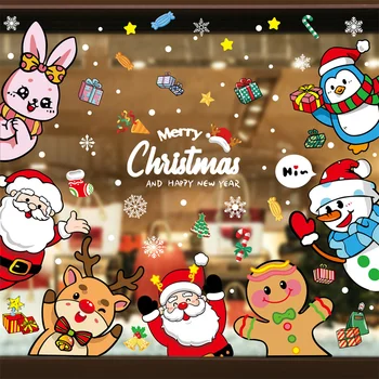 Коледни Стикери За прозорци, С Богат Модел, Снежен човек, Коледна Украса, Карикатура, Дядо Коледа, Празнични аксесоари, Снежен човек, Стикер