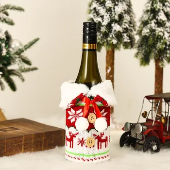 Коледен орнамент, Вязаная вълнена горловина, капачка за бутилка вино, Бяла вълнена топка, капак за бутилки с шампанско, Коледни украси за дома