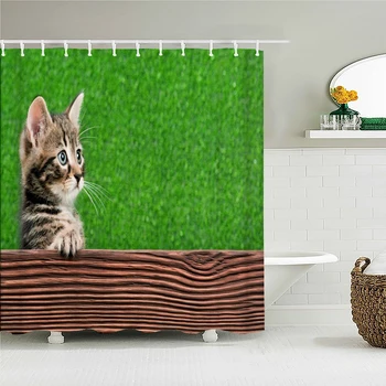 Забавен сладък Котка Куче 3D Печат Тъканни Завеси За Душ Завеса за Баня от Водоустойчив Полиестер екран за Баня Начало Декор 180x180 cm