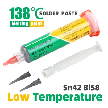 Не съдържаща олово низкотемпературная поялната паста Sn42Bi58 С температура на топене 138 ℃, Помощ за ремонт на Нискотемпературен с един удар факел паста