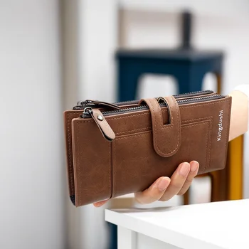 Модерен нов дамски дълъг портфейл, европейската и американската модерна чанта за телефон, чанта за носене на няколко карти от изкуствена кожа