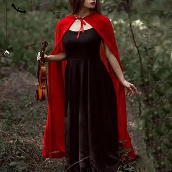 Възрастен Кадифена пелерина на Хелоуин, Наметало с качулка, Средновековен костюм на Вещица, Wicca, Костюм на вампир на Хелоуин, Дълга рокля, палто, 5 Цвята