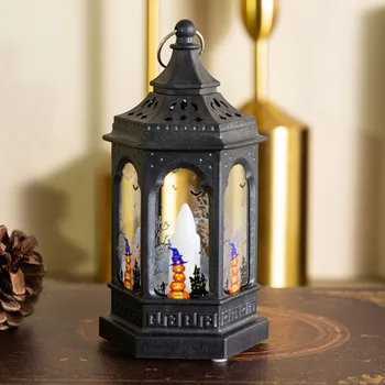 Ретро Цветен печат Хелоуин Замък Вятърна фенер Модно празнична украса за парти