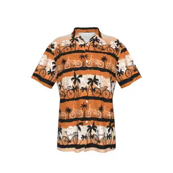 Мъжки хавайски оранжева риза Със стръмен принтом Хавайски Мотори Плажна Риза с къс ръкав Летни ежедневни блузи в стил мозайка от копчета